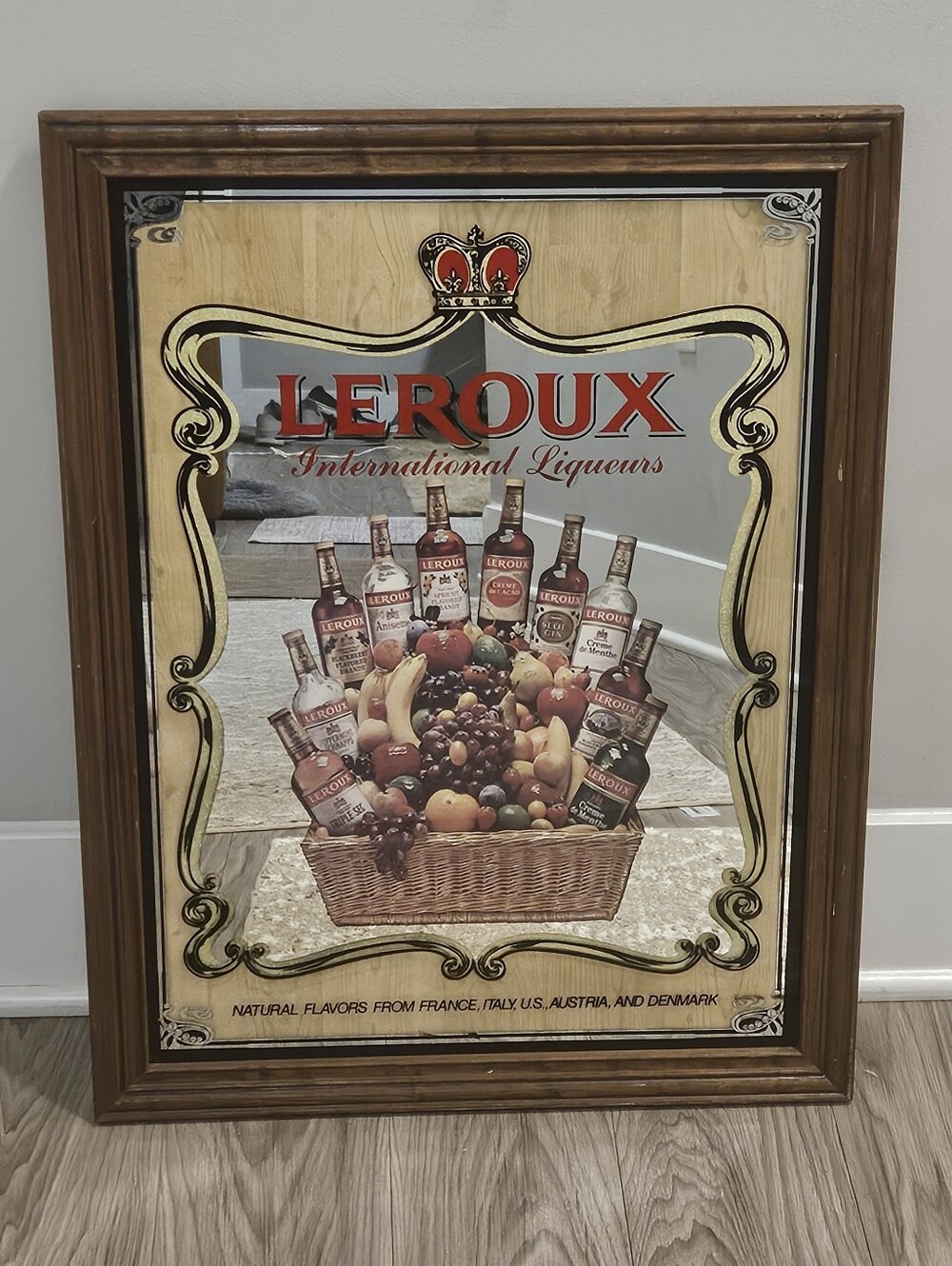 Vtg Leroux International Liqueurs Bar Mirror Framed Breweriana Sign 20.5"x26.5"